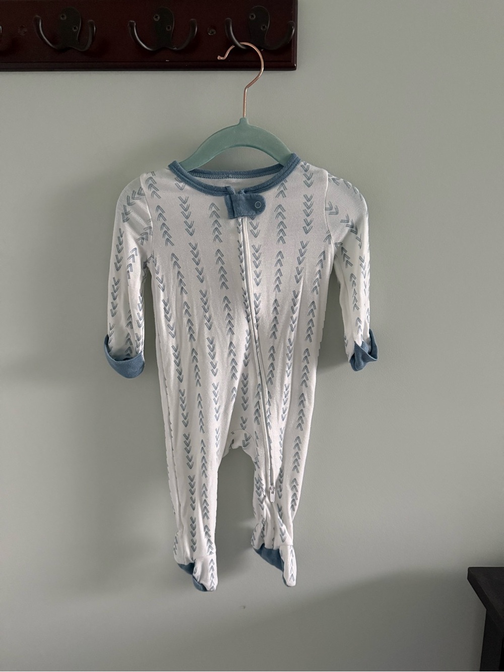 cloud island White Footed One-Piece with Blue Arrow Pattern and Blue Trim